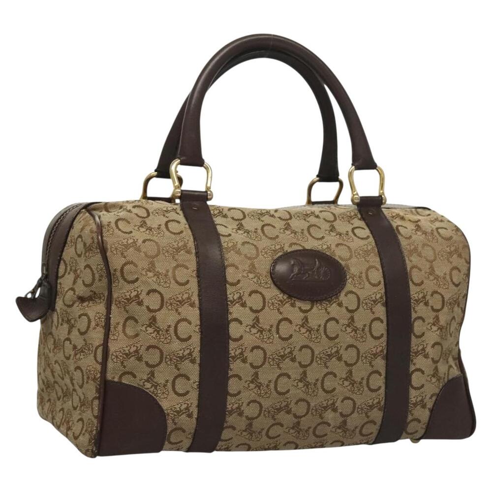 CELINE C Sulky Boston Bag Canvas Brown Gold
